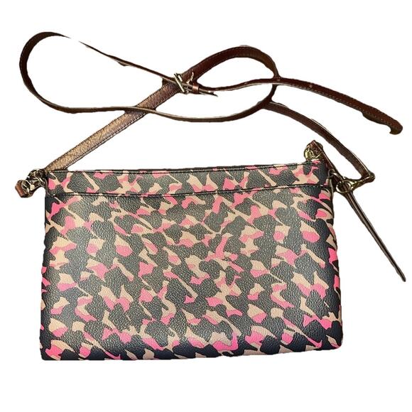 Fossil Black Pink And Tan Clutch Crossbody Handbag Leather 11x7 Inch - Picture 2 of 16